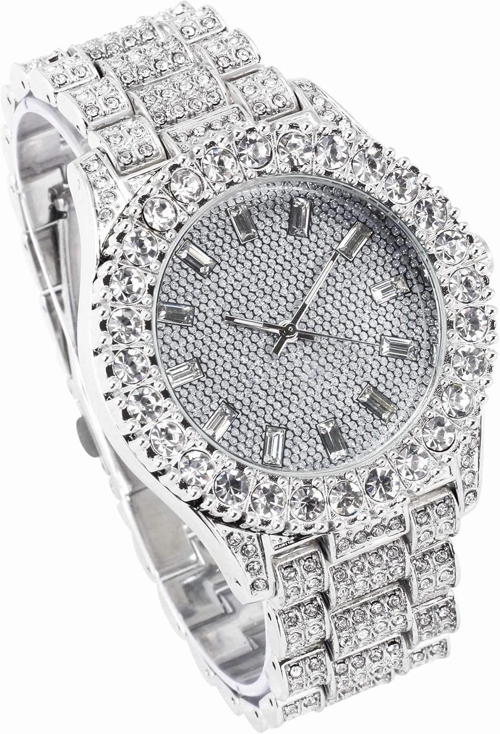 Techno Pave Womens Iced Solitaire Bezel Watch & Chain Set, 44mm Case
