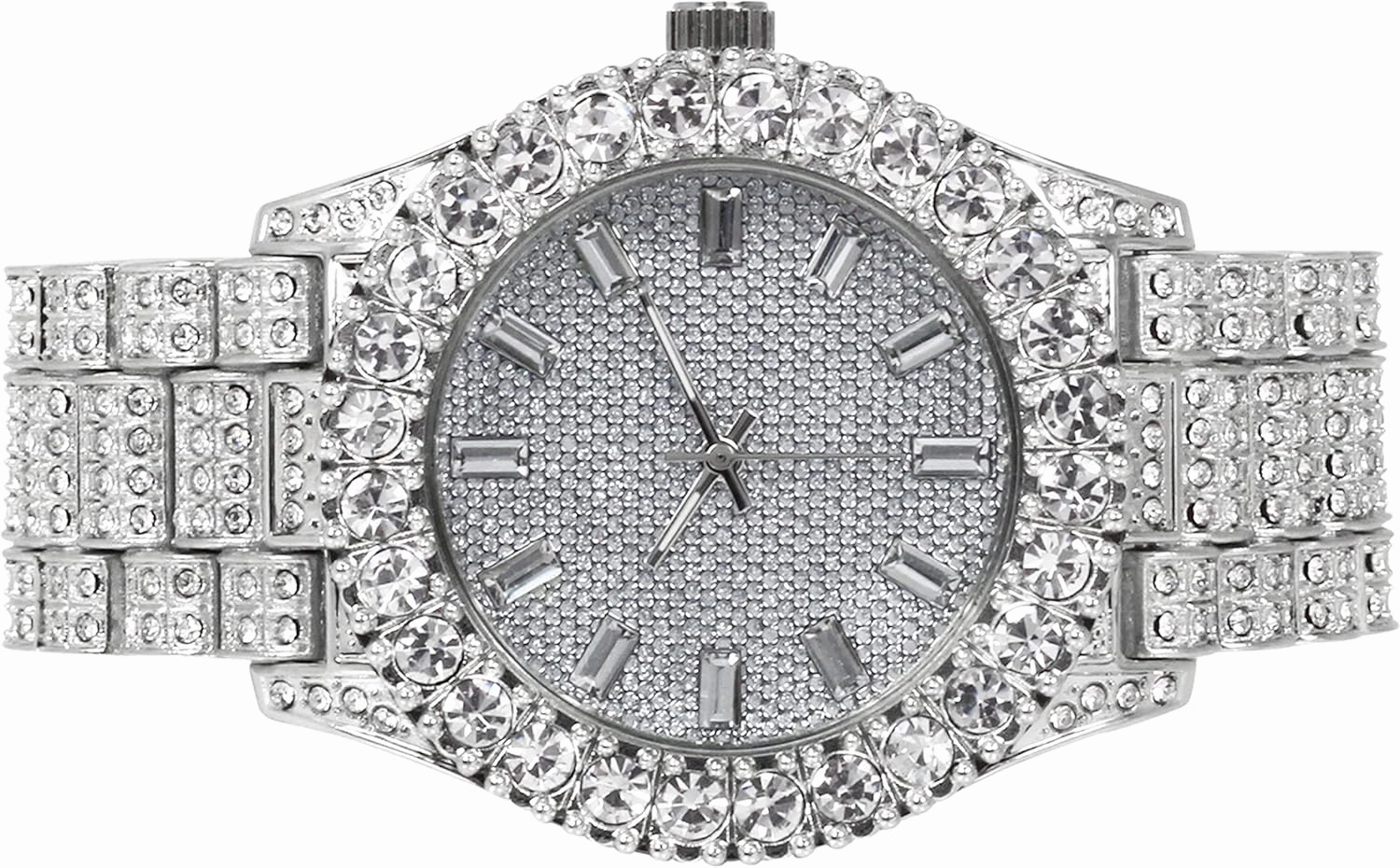 Techno Pave Womens Iced Solitaire Bezel Watch & Chain Set, 44mm Case
