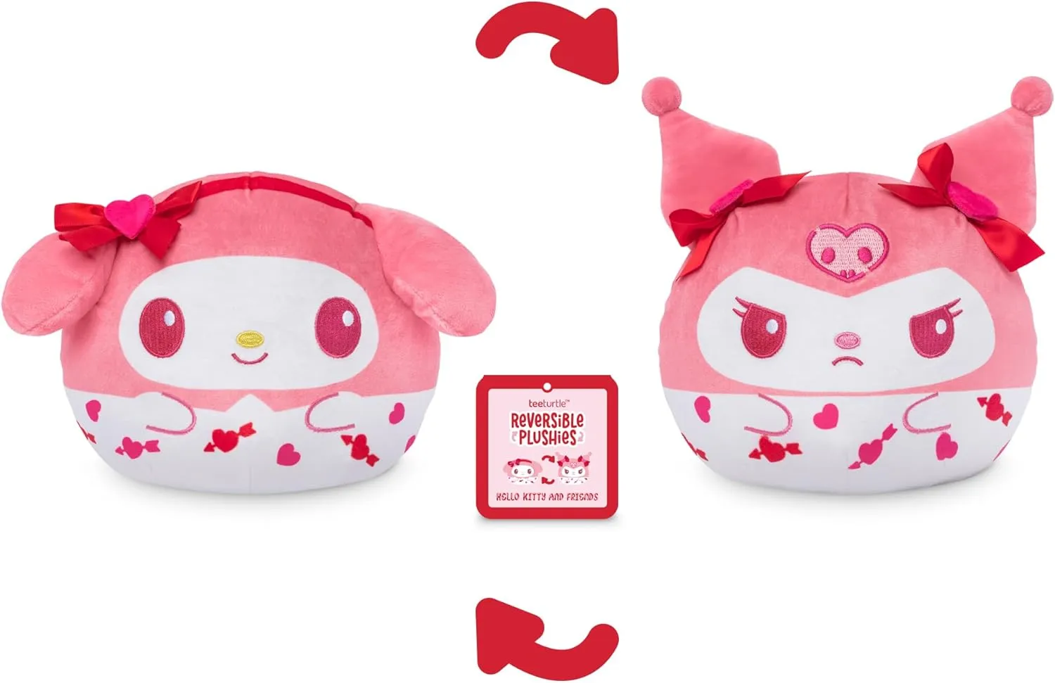 TeeTurtle My Melody and Kuromi Reversible 6" Sanrio Plush - Pink and Red Hearts - Amazon Exclusive Kawaii Cute Soft Plush