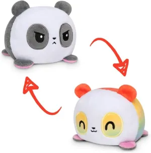 TeeTurtle | The Original Reversible Bear Plushie | Happy   Angry | Rainbow   White Panda | Show Your Mood Without Saying a Word!