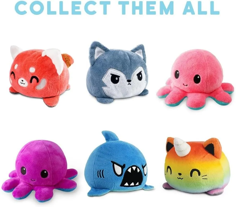TeeTurtle - The Original Reversible Octopus Plushie - Happy Purple   Dead Gray - Cute Sensory Fidget Stuffed Animals That Show Your Mood