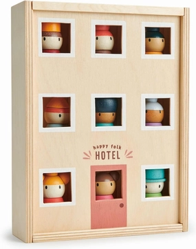 Tender Leaf Toys - Happy Folk Hotel - 9 Pcs Wooden Diversity Peg Dolls Open-Ended Toys - Montessori People Figures Play Set - Age 3 