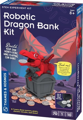 Thames & Kosmos Robotic Dragon Bank Kit | Hands-on STEM Construction Toy, Build a Mechanical Dragon Coin Bank, Explore Electric Circuits & Engineering, Educational Birthday Gift, Boys & Girls Ages 8 