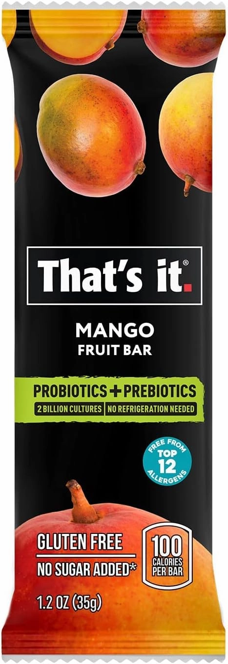 That’s it. (12 Pack Mango) Probiotic Fruit Bar Immunity Booster & Support Active Cultures to Promote Healthy Gut & Digestion 100% All Natural 2 Ingredients Whole 30 Compliant, Paleo, Allergen Friendly