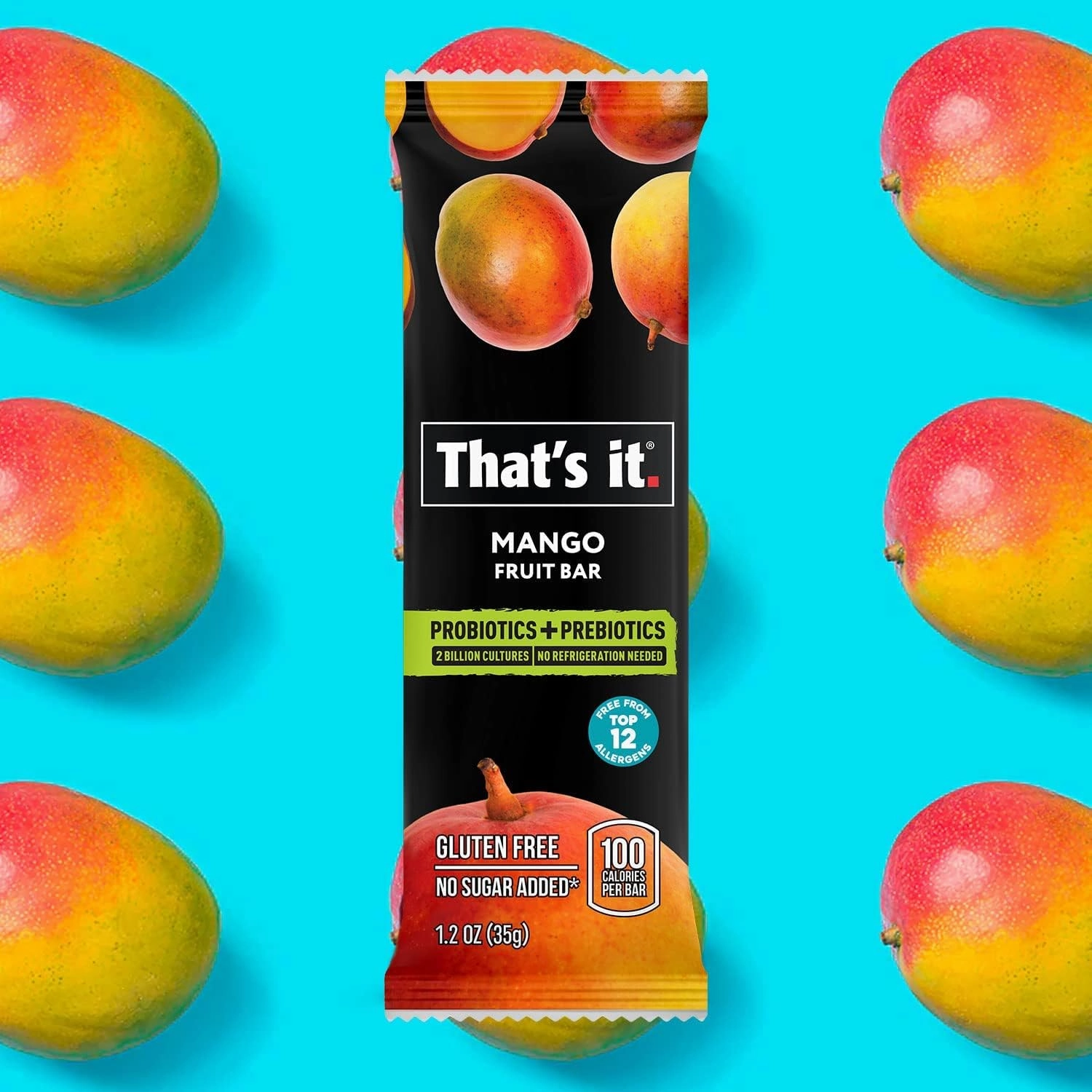 That’s it. (12 Pack Mango) Probiotic Fruit Bar Immunity Booster & Support Active Cultures to Promote Healthy Gut & Digestion 100% All Natural 2 Ingredients Whole 30 Compliant, Paleo, Allergen Friendly