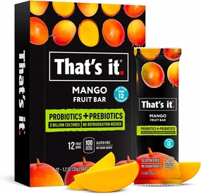 That’s it. (12 Pack Mango) Probiotic Fruit Bar Immunity Booster & Support Active Cultures to Promote Healthy Gut & Digestion 100% All Natural 2 Ingredients Whole 30 Compliant, Paleo, Allergen Friendly