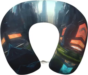 The City on The Water Print Memory Foam Travel Pillow â€“ Comfortable U-Shape Neck Support for Long Distance Flights, and Road Trips