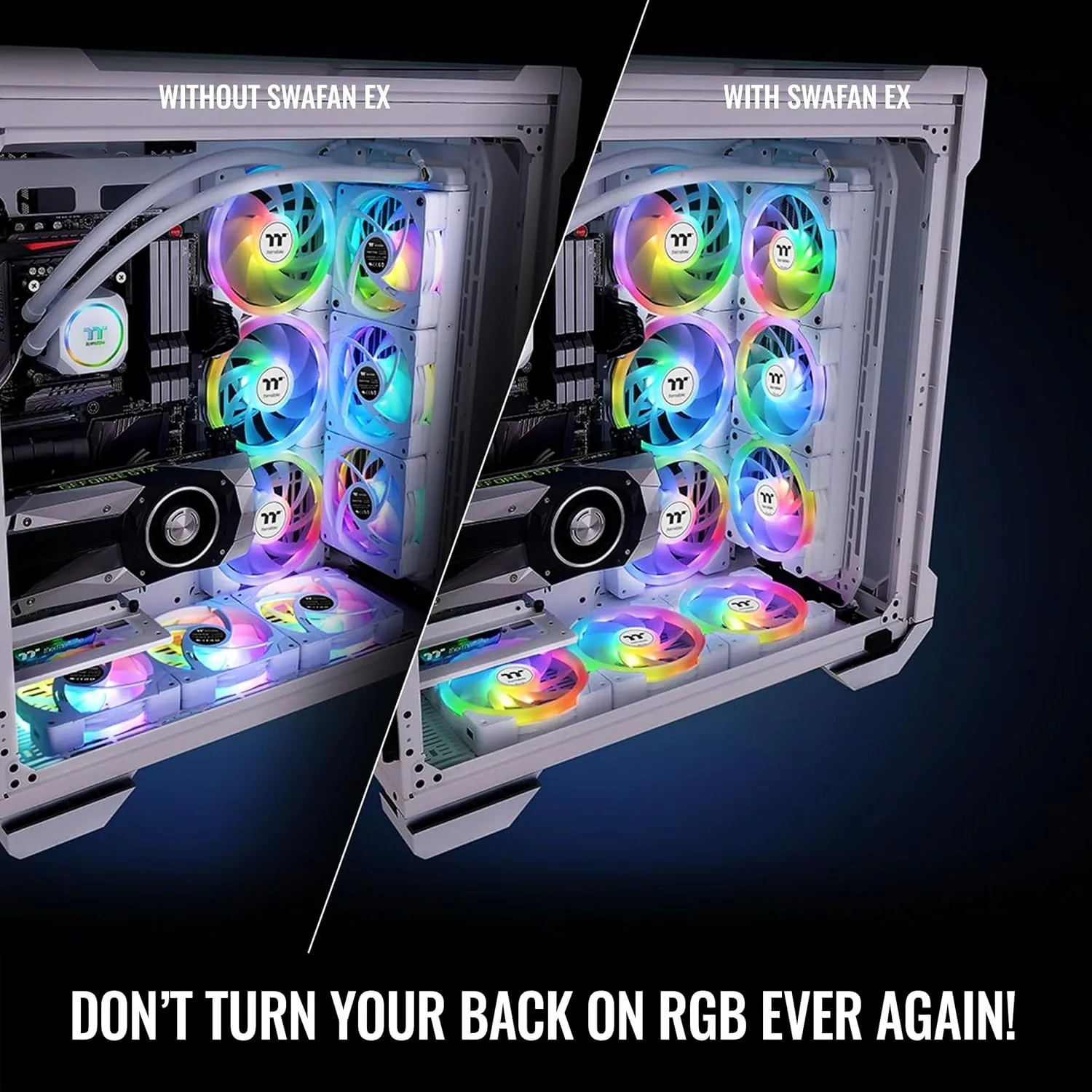 Thermaltake SWAFAN EX 12 ARGB PC Cooling Fan White, 3-Fan pcak, 500~2000 RPM, Magnetic Connection, Reversable Blades, sync with MB RGB Software, CL-F169-PL12SW-A, White