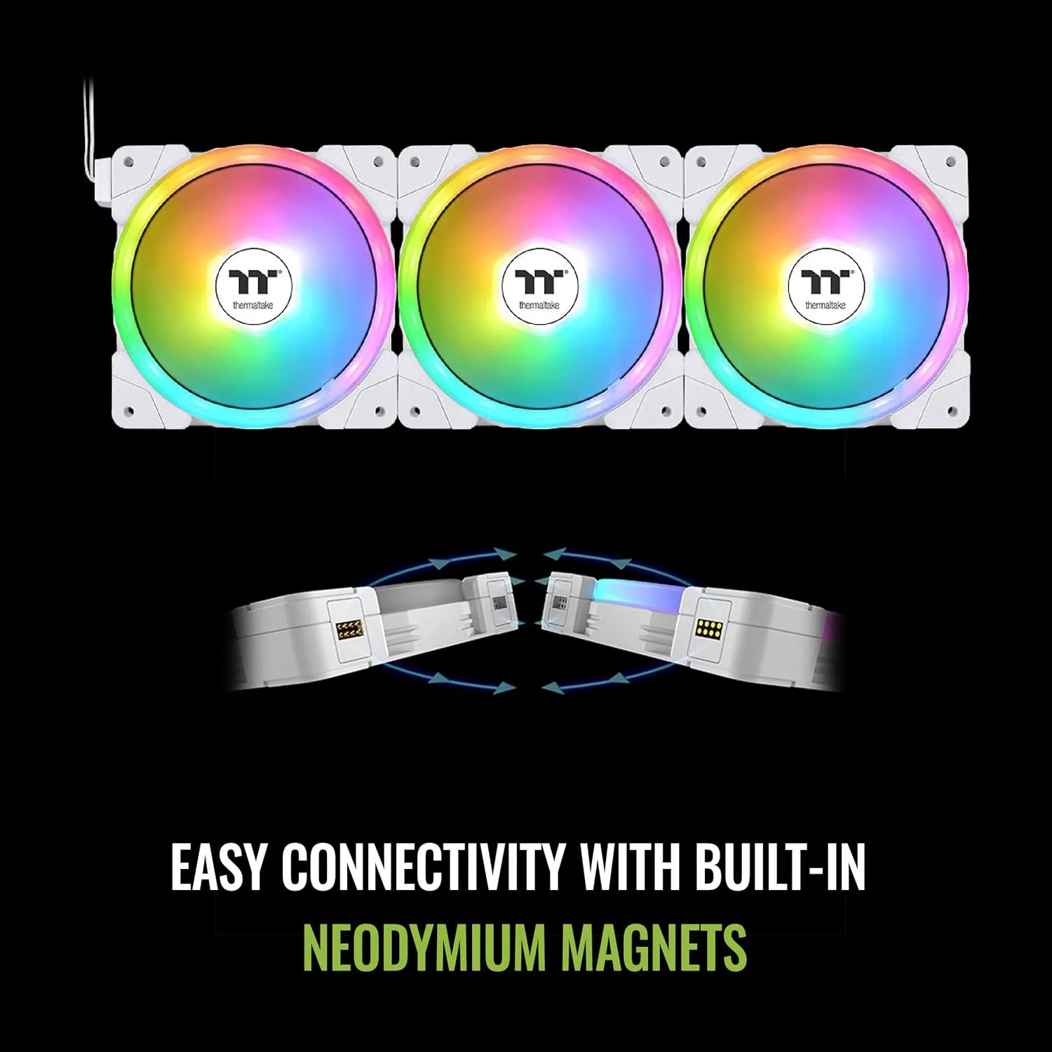 Thermaltake SWAFAN EX 12 ARGB PC Cooling Fan White, 3-Fan pcak, 500~2000 RPM, Magnetic Connection, Reversable Blades, sync with MB RGB Software, CL-F169-PL12SW-A, White