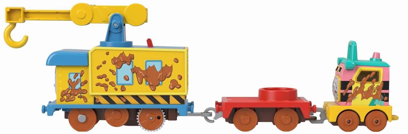 Thomas & Friends Motorized Toy Set Muddy Fix ‘em Up Friends Carly the Crane & Sandy the Rail Speeder for Preschool Pretend Play Kids Ages 3  Years