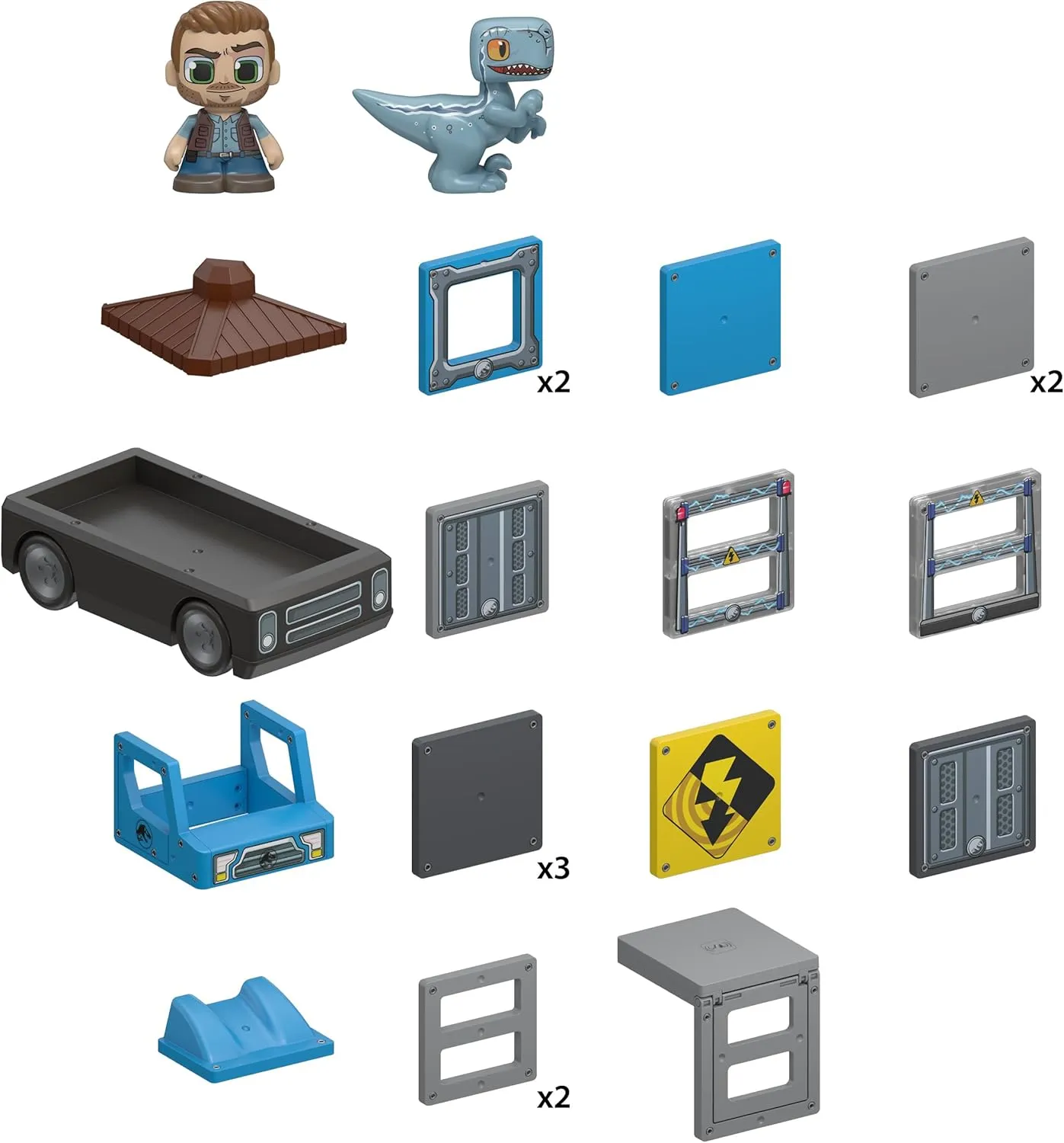 Tile Town Jurassic World Dino Rescue Magnetic Tiles Building Set   Figures   Car, Kids 3-5 , New Action Tiles for Action Play, Realistic Builds, STEM Creative Toy