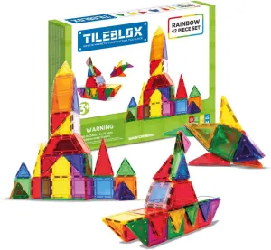 Tileblox Rainbow 42pc Set Magnetic Building Blocks, Educational Magnetic Tiles Kit , Magnetic Construction STEM Toy Set