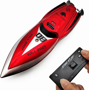 Tipmant Mimi RC Stunt Boat Toy 2.4 GHz Radio Remote Control Speedboat Ship 360° Rolling Summer Water Swimming Pool Kids Birthday Gifts (Red)