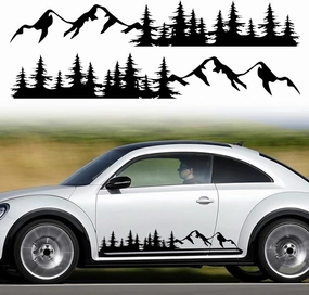 TOMALL 1 Pair Pine Tree Mountain Forest Vinyl Decals for Car Body Door Sides Universal Waterproof Tree Graphic Stickers Decoration for Vehicles Travel Trailer SUV Truck Off-Road (Small-Black)