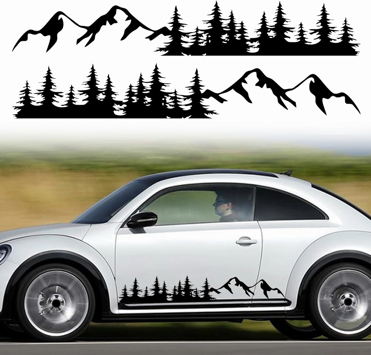 TOMALL 1 Pair Pine Tree Mountain Forest Vinyl Decals for Car Body Door Sides Universal Waterproof Tree Graphic Stickers Decoration for Vehicles Travel Trailer SUV Truck Off-Road (Small-Black)