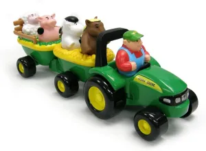 TOMY John Deere Animal Sounds Hayride Musical Tractor Toy - Musical Hayride and Farm Animal Toddler Toys - Includes Farmer Figure, Tractor, and 4 Farm Animals - Ages 18 Months and Up