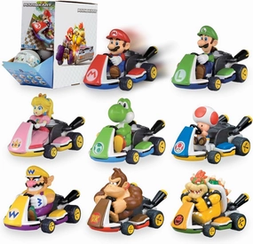 TOMY Mario Kart Pull Back Racers - Nintendo Mario Toys Including Mario, Luigi, Wario, Princess Peach, Bowser, Toad, and Yoshi - 9 Count - Video Game Collectibles - Ages 5 Years and Up