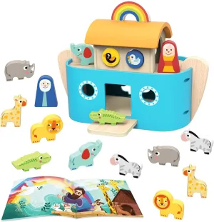 TOOKYLAND Noah's Ark Toy for Toddlers, Baptism Gifts for Boys and Girls, Wooden Animal Shape Sorter, Bible Story Toys with Book, Montessori Educational Toys for 2 3 4 Year Old