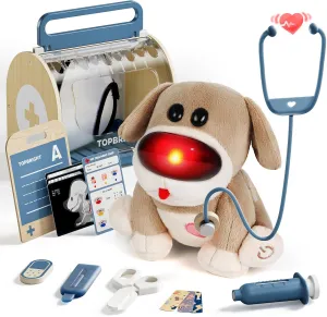 TOP BRIGHT Doctor Kit for Toddlers 3-5, My Realistic Robot Puppy with Sounds & Reactions, Electronic Interactive Stuffed Dog Vet Kit, Kids Doctors Play Set Birthday Gifts for Girls Boys 3 4 5