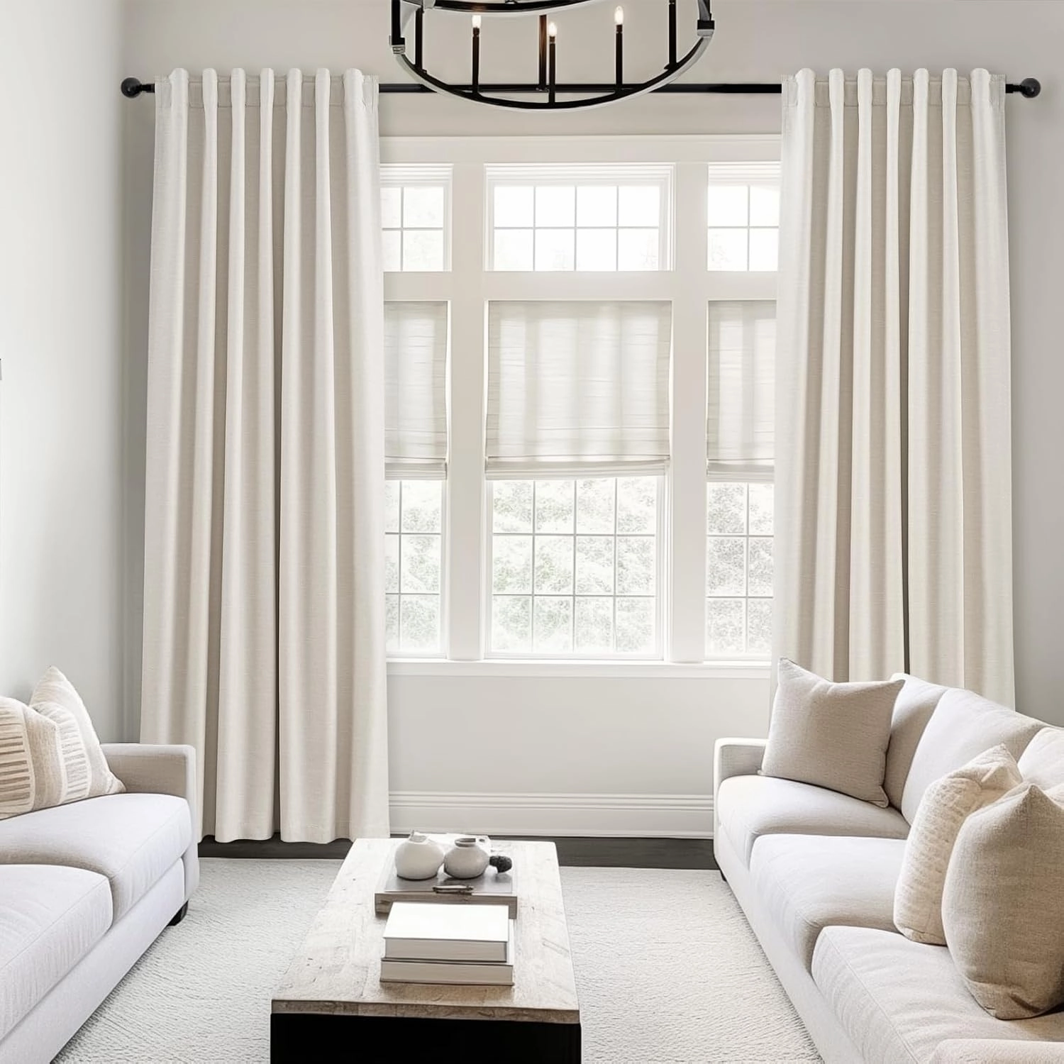 Topfinel 100 Inch Long Black Out Custom Drapery Panels, Cream White Blackout Off-White Curtains, Nursery Kids Heat Blocking Sound Block Tab Top Rod Pocket Curtains for Patio Bay Window Winter