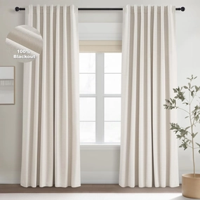 Topfinel 100 Inch Long Black Out Custom Drapery Panels, Cream White Blackout Off-White Curtains, Nursery Kids Heat Blocking Sound Block Tab Top Rod Pocket Curtains for Patio Bay Window Winter