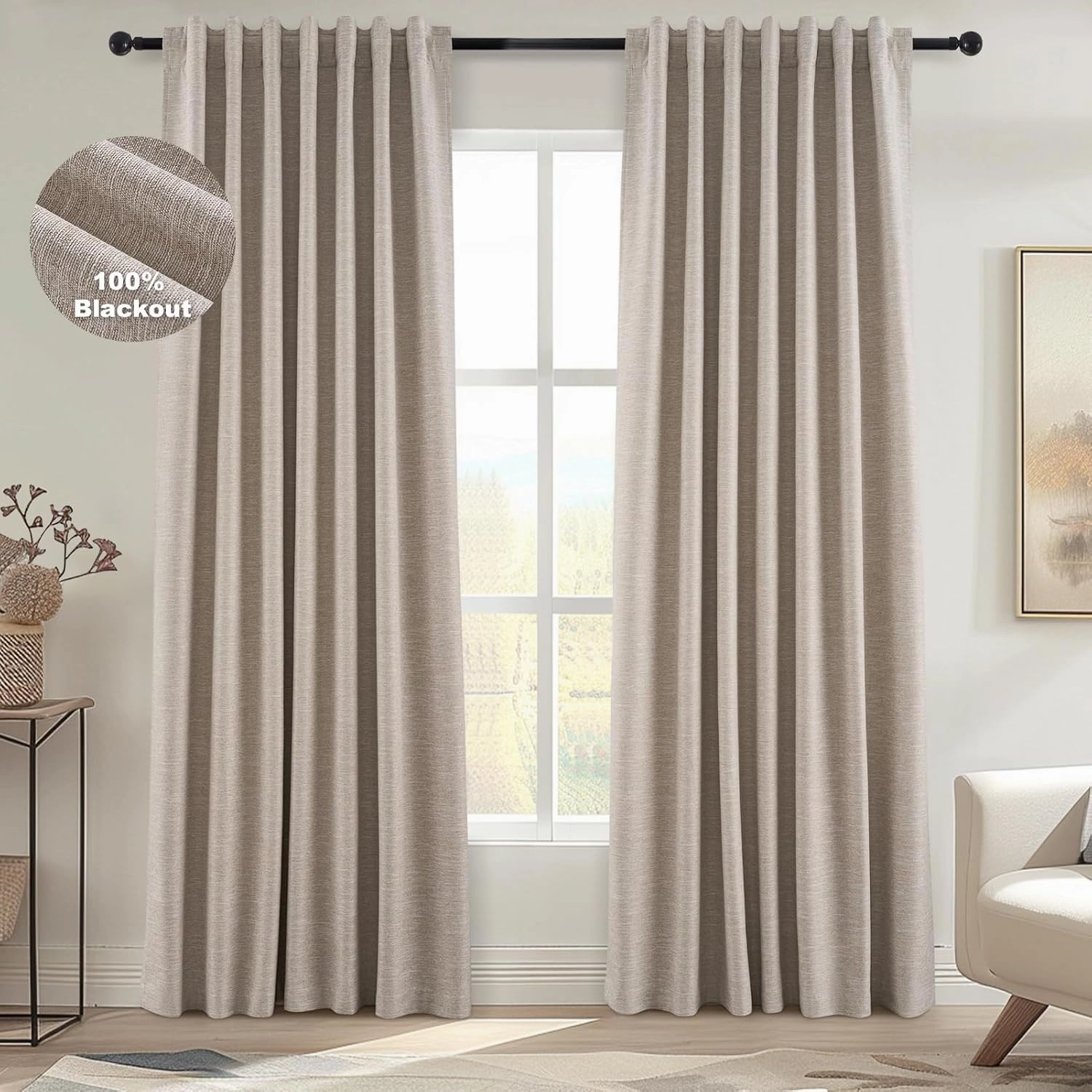 Topfinel 100 Inch Long Blackout Country Curtains for Bedroom 2 Panels Set, Large Window Custom Closet Sun Blocking Ceiling Aesthetic Rod Pocket Opaque Drapes with Rings for Sliding Glass Doors 2pcs