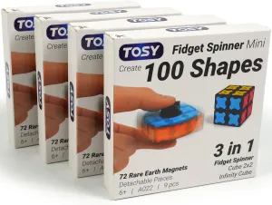 TOSY Magnet Fidget Spinner Mini - 8 blocks, 3 in 1 Toy: Transformable Fidget Spinner, Infinity Cube, 2x2 Puzzle Cube, Stress Relief, STEAM Magnet Tiles Birthday Gift for Kids/Boys/Girls/Adults, 4-pack