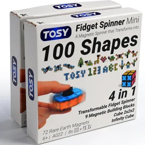 TOSY Magnet Fidget Spinner Mini - 8 blocks, 4th of July Decoration Gift, 3in1 Toy: Transformable Fidget Spinner, Infinity Cube, 2x2 Puzzle Cube, Stress Relief, STEM Magnet Tiles for Kids/Adult, 2-pack