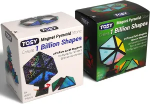 TOSY Magnet Pyramid - 1 Cube Transforms into 1 Billion Shapes, 12 pcs, 4th of July Decorations, 243 Rare Earth Magnets, Glowing, Holographic Magnet Tiles Creative Puzzle STEM/STEAM Toy, Mixed Set