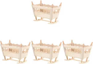 Totority Mini Cradle Model for Dollhouse 4pcs Wooden Small Crib Ornament, Beige, 3.74x3.14x8.81in, Dollhouse Miniature Furniture, Decorative Cradle for Mini House, Kids' Imagination Toy