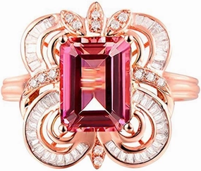 Tourmaline Ring For Women, 14K Rose Gold Rings - Pink Tourmaline Ring, 7x9mm Natural Tourmaline Pink Stone Ring & Real Diamond Gemstone Rings For Couple Engagement Ring