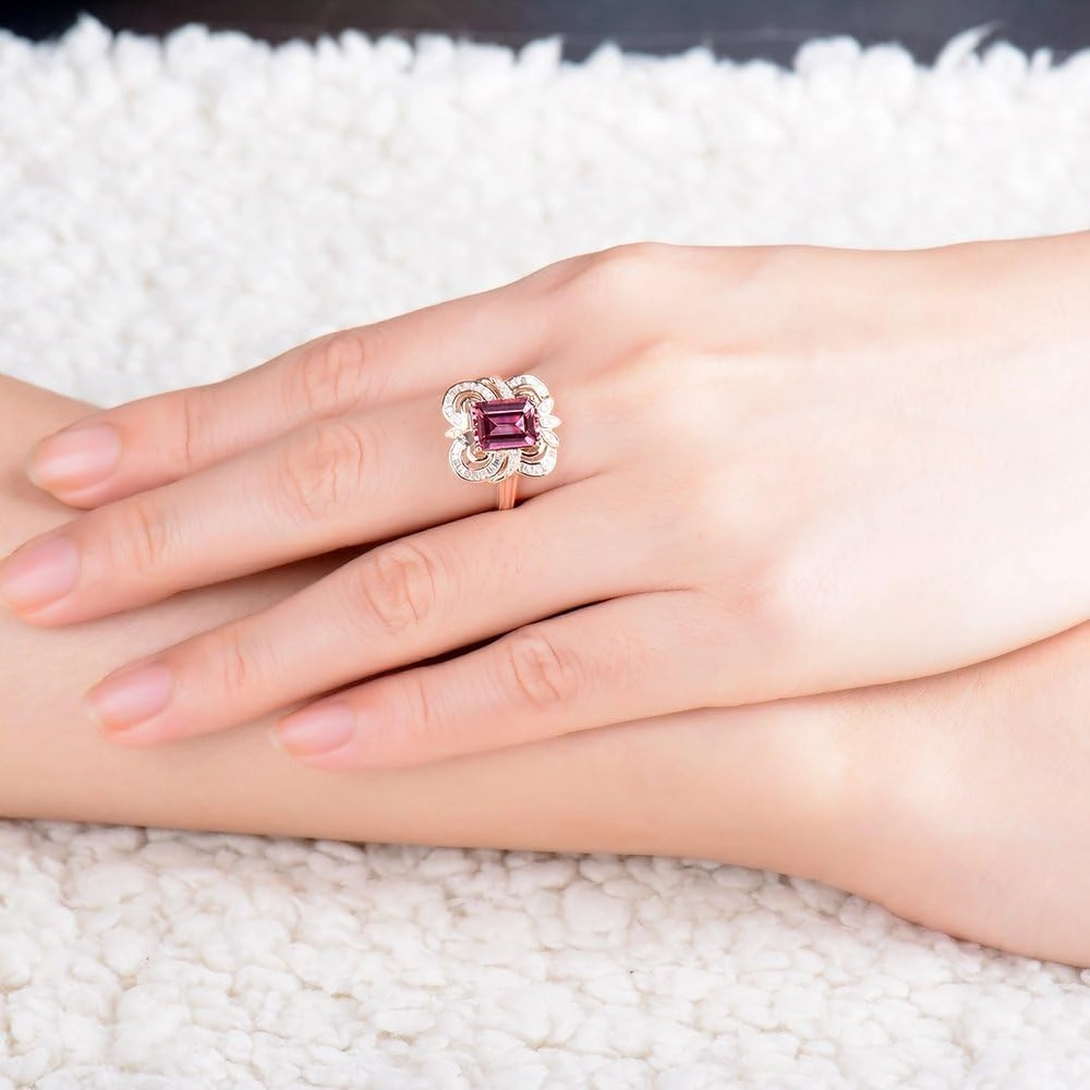 Tourmaline Ring For Women, 14K Rose Gold Rings - Pink Tourmaline Ring, 7x9mm Natural Tourmaline Pink Stone Ring & Real Diamond Gemstone Rings For Couple Engagement Ring