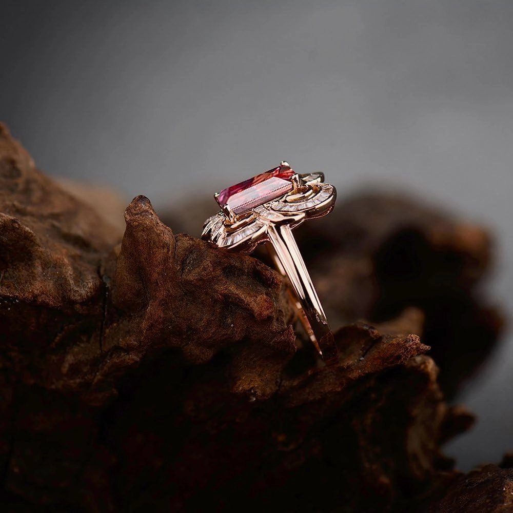 Tourmaline Ring For Women, 14K Rose Gold Rings - Pink Tourmaline Ring, 7x9mm Natural Tourmaline Pink Stone Ring & Real Diamond Gemstone Rings For Couple Engagement Ring
