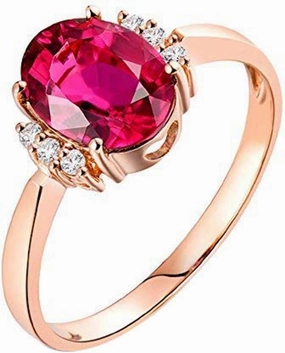 Tourmaline Ring For Women, 14K Rose Gold Rings - Pink Tourmaline Ring, Oval 6x8mm Natural Tourmaline Pink Stone Ring & Real Diamond Gemstone Rings For Couple Engagement Ring