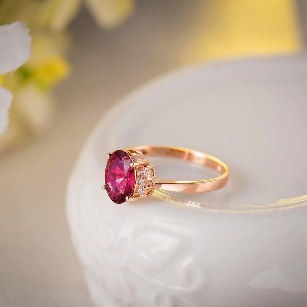 Tourmaline Ring For Women, 14K Rose Gold Rings - Pink Tourmaline Ring, Oval 6x8mm Natural Tourmaline Pink Stone Ring & Real Diamond Gemstone Rings For Couple Engagement Ring