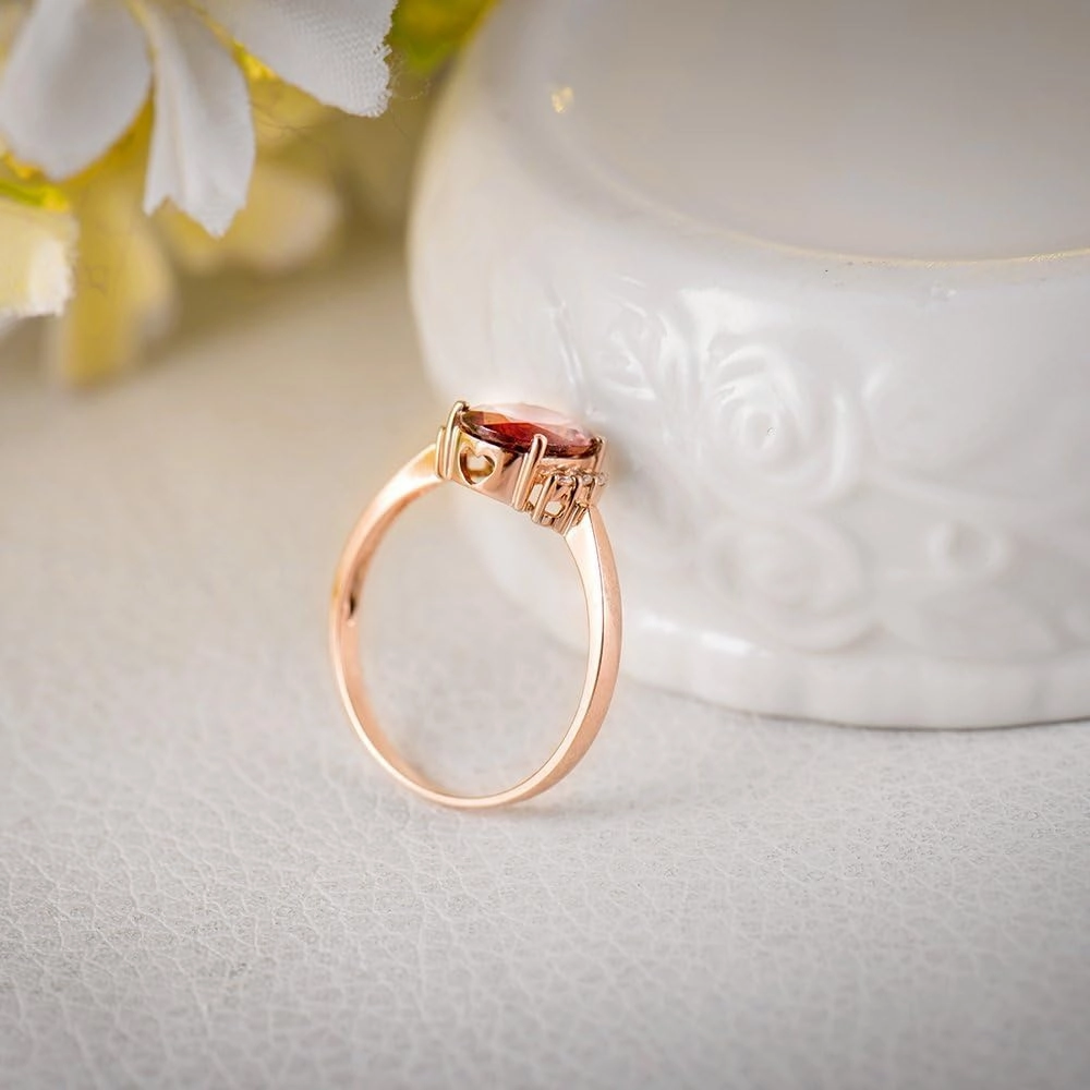 Tourmaline Ring For Women, 14K Rose Gold Rings - Pink Tourmaline Ring, Oval 6x8mm Natural Tourmaline Pink Stone Ring & Real Diamond Gemstone Rings For Couple Engagement Ring
