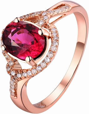 Tourmaline Ring For Women, 14K Rose Gold Rings - Pink Tourmaline Ring with Diamond, 7X9mm Natural Tourmaline Rings & Real Diamond Gemstone Rings For Couple Engagement Ring