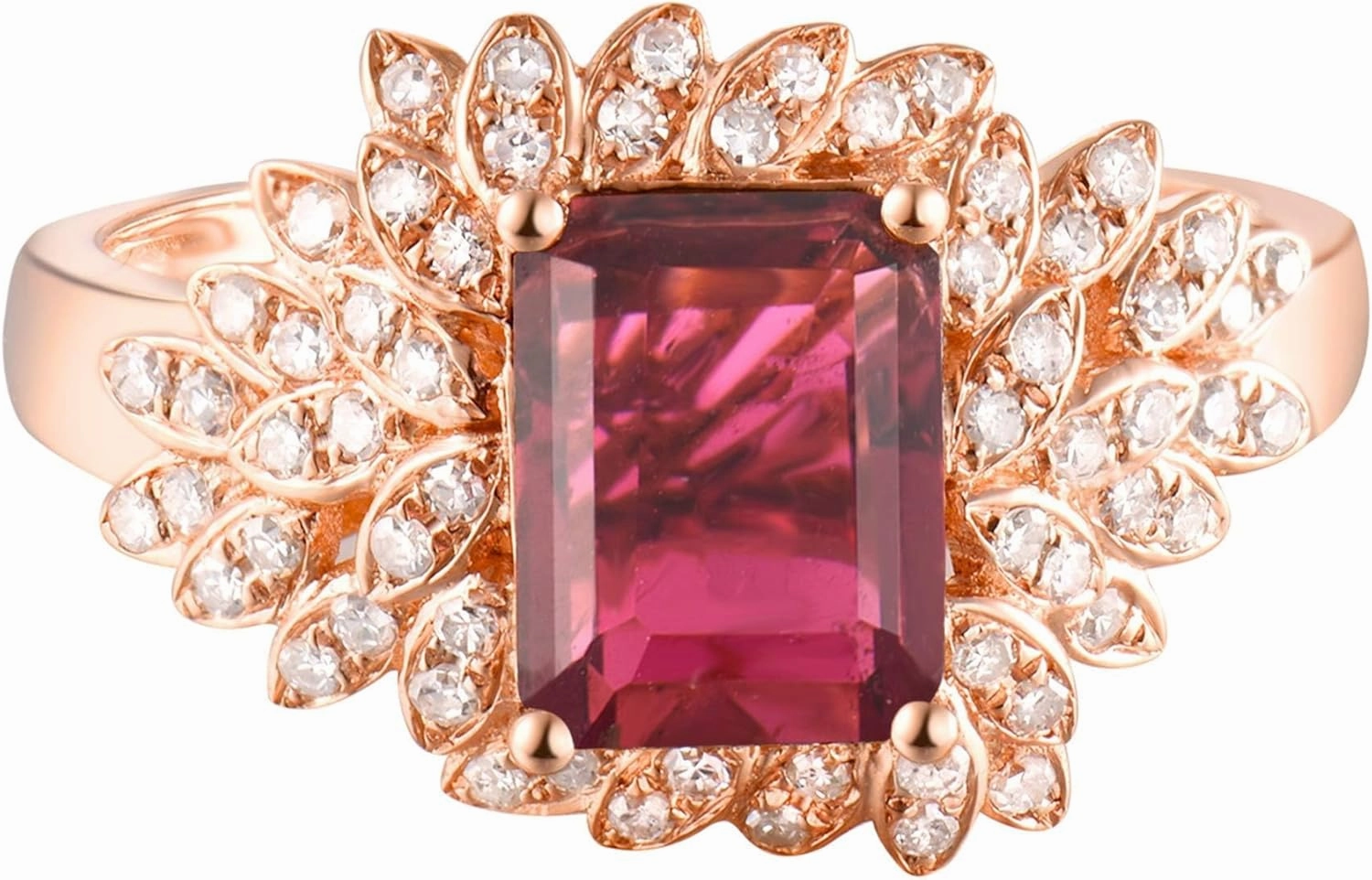 Tourmaline Ring For Women, 14K Rose Gold Rings - Pink Tourmaline Ring with Diamond, Natural Tourmaline Pink Gemstone Rings & Real Diamond Promise Rings For Her Engagement Ring