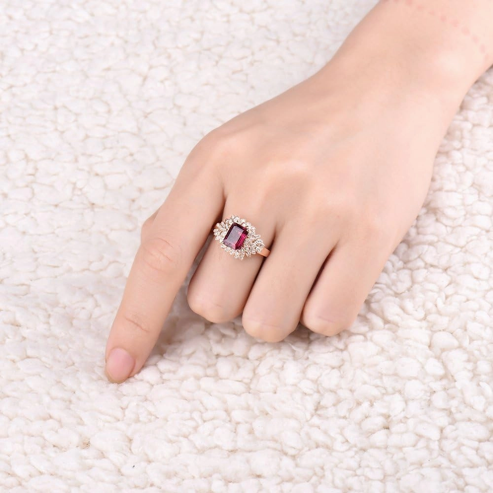 Tourmaline Ring For Women, 14K Rose Gold Rings - Pink Tourmaline Ring with Diamond, Natural Tourmaline Pink Gemstone Rings & Real Diamond Promise Rings For Her Engagement Ring