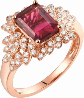 Tourmaline Ring For Women, 14K Rose Gold Rings - Pink Tourmaline Ring with Diamond, Natural Tourmaline Pink Gemstone Rings & Real Diamond Promise Rings For Her Engagement Ring