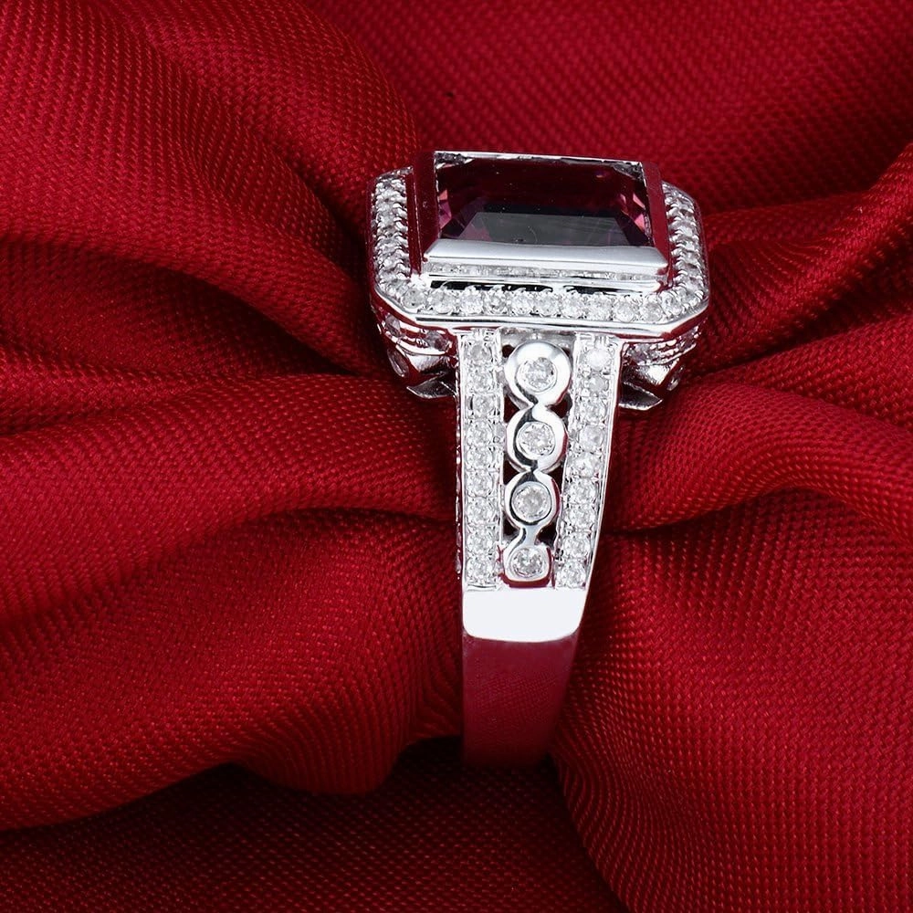 Tourmaline Ring For Women, 14K Solid White Gold Rings - Pink Tourmaline Ring with Diamond, Fashion 6x8mm Natural Tourmaline Pink Ring & Real Diamond Ring For Couple Engagement Ring