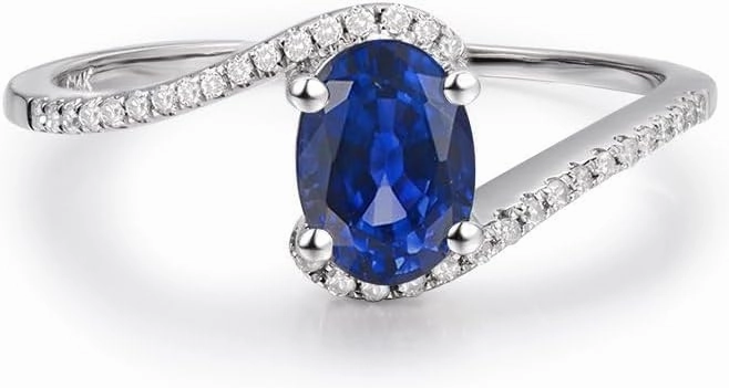 Tourmaline Ring For Women, 14K Solid White Gold Rings - Tourmaline Ring with Diamond, Natural Blue Tourmaline Rings & Real Diamond Gemstone Rings For Couple Engagement Ring