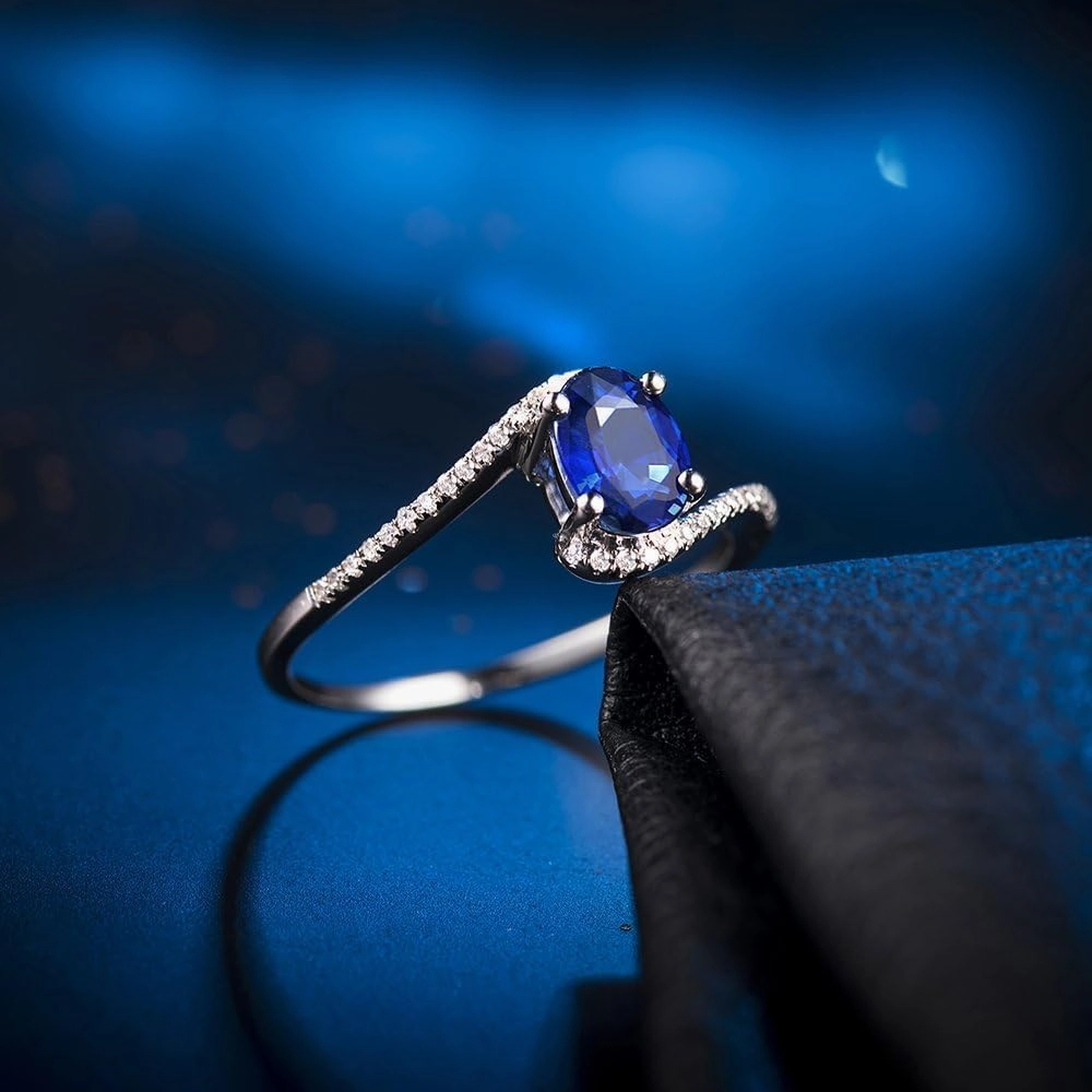 Tourmaline Ring For Women, 14K Solid White Gold Rings - Tourmaline Ring with Diamond, Natural Blue Tourmaline Rings & Real Diamond Gemstone Rings For Couple Engagement Ring