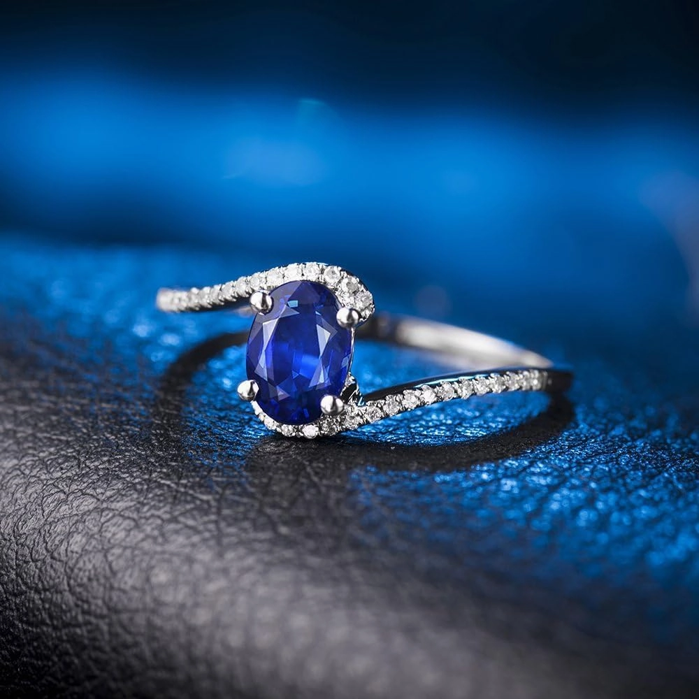 Tourmaline Ring For Women, 14K Solid White Gold Rings - Tourmaline Ring with Diamond, Natural Blue Tourmaline Rings & Real Diamond Gemstone Rings For Couple Engagement Ring