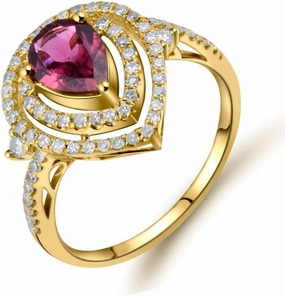 Tourmaline Ring For Women, 14K Yellow Gold Rings - Pink Tourmaline Ring with Diamond, Vintage Pear 6x8mm Tourmaline Pink Ring & Real Diamond Gemstone Rings For Couple Engagement Ring