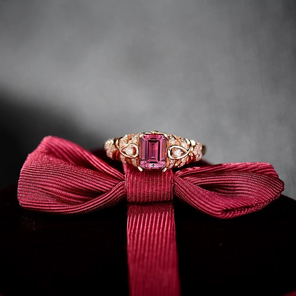 Tourmaline Ring For Women, 14kt Rose Gold Rings - Pink Tourmaline Ring with Diamond, Vintage 5x7mm Natural Tourmaline Pink Ring & Real Diamond Gemstone Rings For Couple Engagement Ring