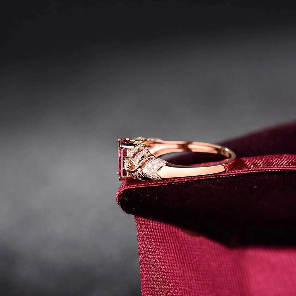Tourmaline Ring For Women, 14kt Rose Gold Rings - Pink Tourmaline Ring with Diamond, Vintage 5x7mm Natural Tourmaline Pink Ring & Real Diamond Gemstone Rings For Couple Engagement Ring