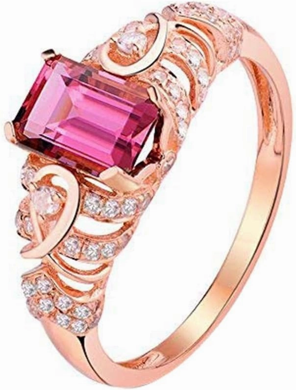 Tourmaline Ring For Women, 14kt Rose Gold Rings - Pink Tourmaline Ring with Diamond, Vintage 5x7mm Natural Tourmaline Pink Ring & Real Diamond Gemstone Rings For Couple Engagement Ring