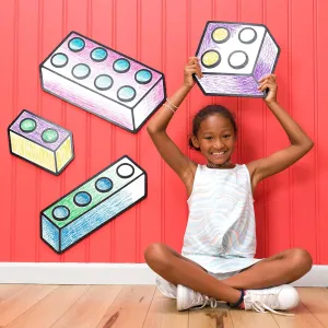 Toy Building Bricks Kids Wall Décor – Color n' Erase 4pc Set – Interactive Art for Kids – Toddler to Teen, Nursery to Bedroom, Playroom to Library, Daycare or School