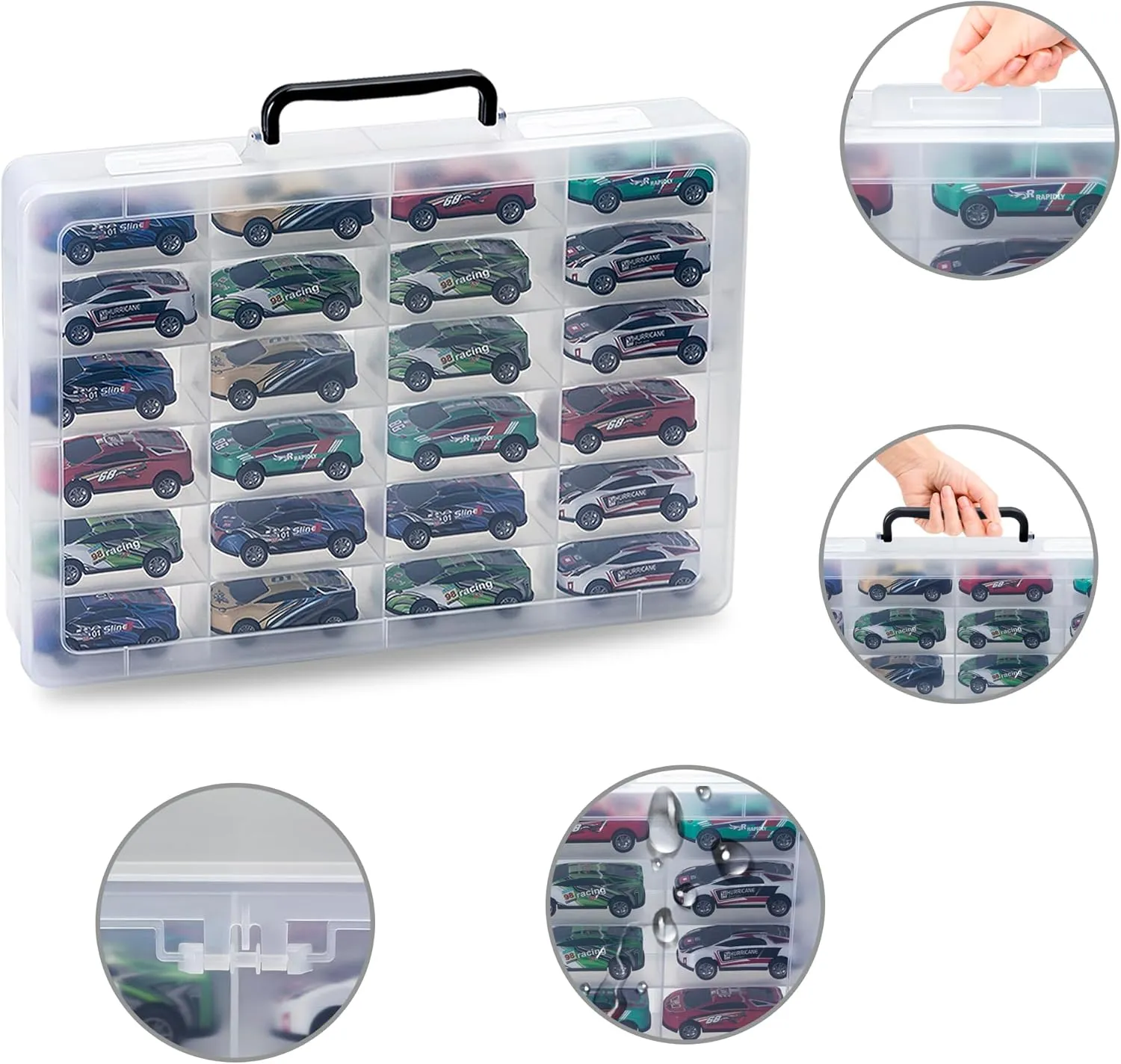 Toy Organizer Case with 24 compartments, Compatible With Hot Wheels Cars, Matchbox Cars, Mini Toys and Small Dolls etc. (Case only) (clear, 1pack)